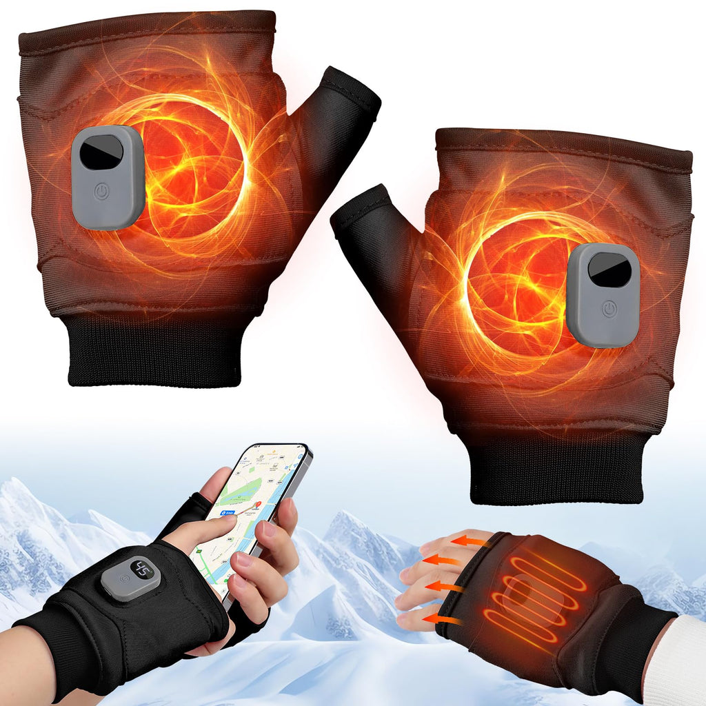 CozyAmp Heated Fingerless Gloves with Digital Display