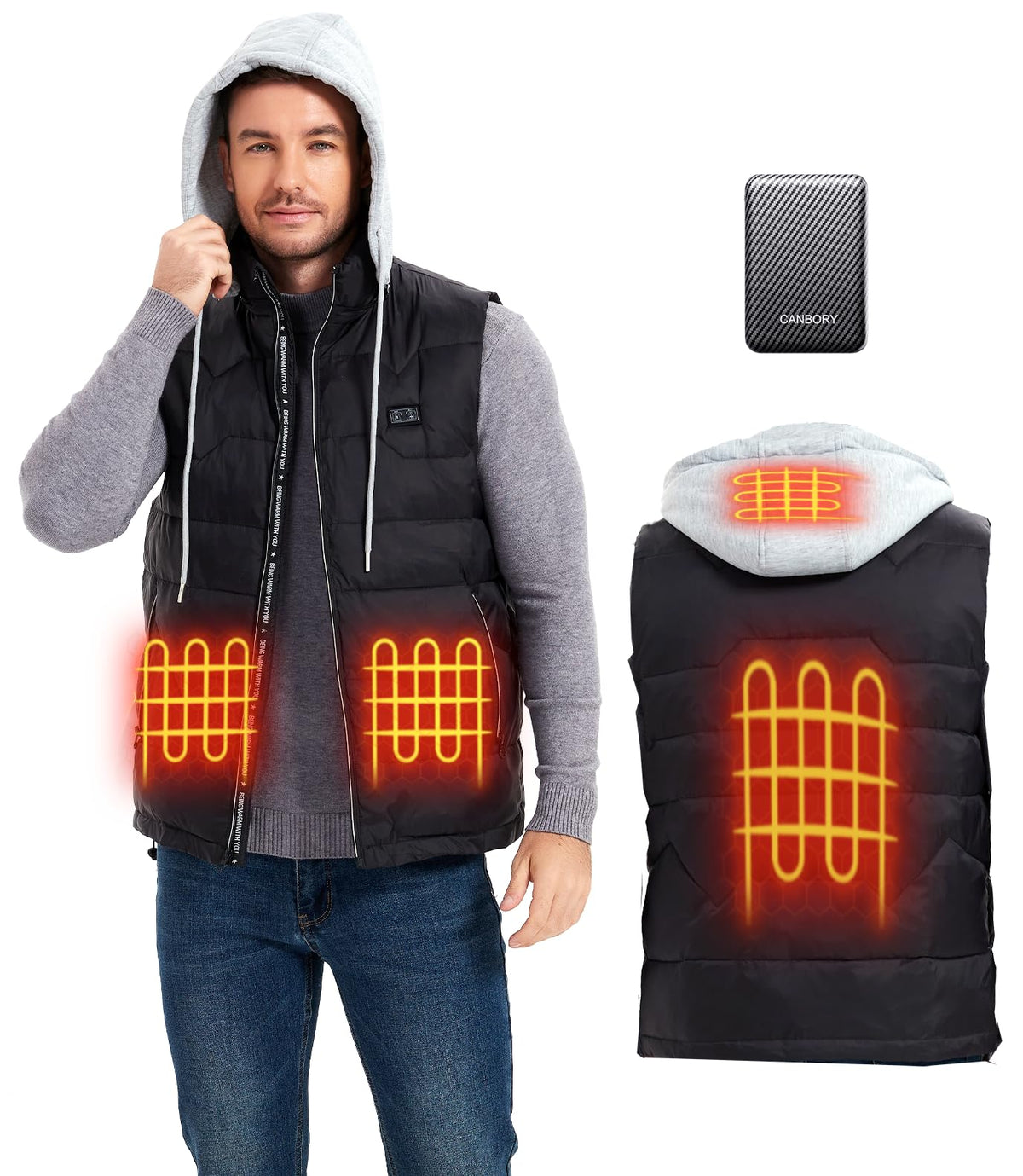 CozyAmp Men's Heated Vest with Battery - 3 Heat Settings